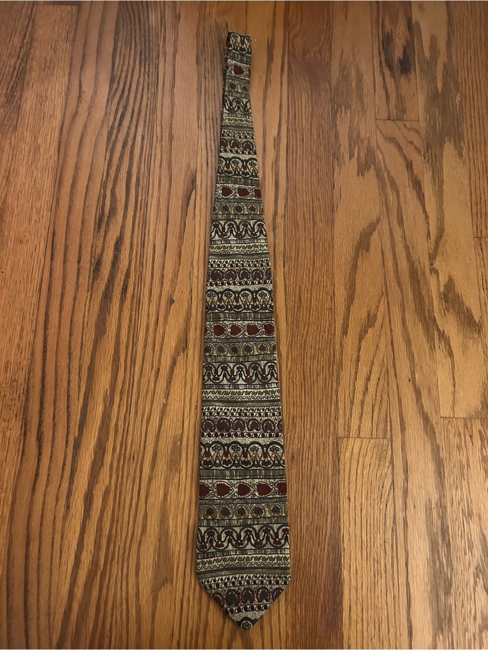 Robert Stock Men’s Silk Abstract/Geometric Patterned Cream Brown Red Black Tie